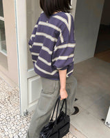 [ORIGINAL] Soy Stripe V-Neck Oversized Sweatshirt