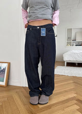 (UNISEX) NONFADE INDIGO WIDE DENIM (S-L)