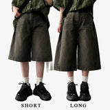 Tor Side Pintuck Slit Denim Bermuda Shorts