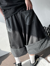 Check Roll-Up Detail Raw Denim Bermuda Shorts 2color