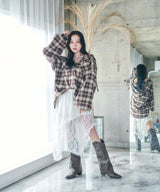 UNISEX チェックフーディシャツ