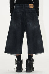 Washed Splatter Flocked Denim Shorts