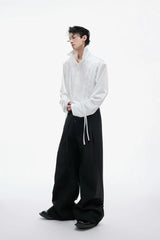 Metallic Tie Pearl Pleated Shirt