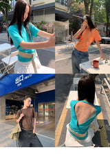 Color Back Open Loose Fit Short-Sleeved T-shirt