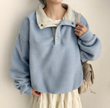 Bomi Two-Tone Snap Button Fleece Loose Fit Pullover