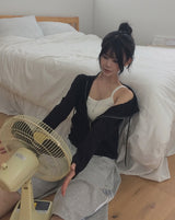 モル リブド スリム フード ジップアップ