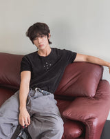 クロススタッズ リブ 半袖Tシャツ