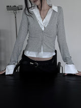 basic shirt layered cardigan (2color)