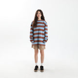 ストライプラウンド長袖Tシャツ BR/SB