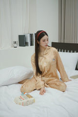 gold silk dot pajama set