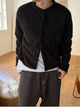 [Unisex] Hairy crop round knit cardigan(3color)