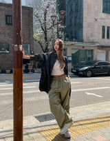 Pilen side shirring check shirt