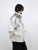 RELABEL (Huanjin) Violet and White Smoke-Washed Vintage-Style Checked Hooded Modified M65 Work Jacket