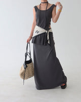 Scarf Set Eyelet Sleeveless & Skirt Two-Piece Set