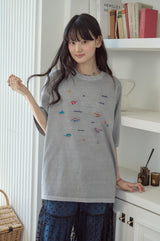 26SS★ ディノステッチ刺繍ピグメント半袖Tシャツ