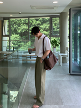 No-Mace Back Banding Two-Tuck Linen Wide Pants