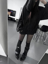 patch leather leg warmers