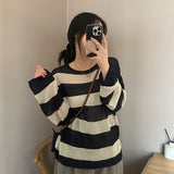 ビッグストライプシースルーロングスリーブニットTシャツ
