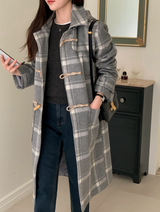 [SHOPPERMADE] アッシュグレーチェックウールロングダッフルコート