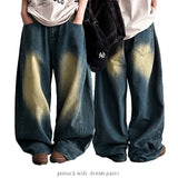 Ond side pintuck washing denim wide pants