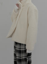 Mocha high-neck fur half coat