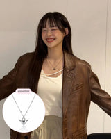 [チョ・ユリ, チュウ Necklace] エンジェリックハートロックレイヤードネックレス - Silver Color