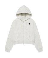 Women’s Oversized Clover Heart Raglan Hooded Zip-Up Oatmeal
