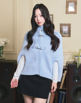 Margaret High Neck Knit Cape Cardigan Sky Blue