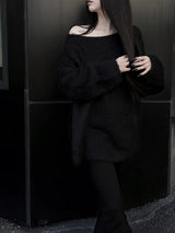オーバーフィットモヘアリップネックニット (2color)