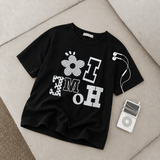 Flower Home Half Cropped Short Sleeve Tee (2 colors)