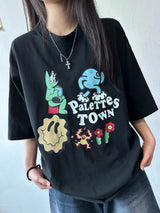 ケイキーカートゥーングラフィックピグメントパッチオーバーサイズTシャツ 2カラー