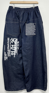 LETTERING INDIGO RAW STITCH WIDE BALLOON TATTOO PRINT DENIM LONG PANTS 🩵🖤 - 2 COLORS