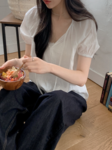[SHOPPERMADE] AY ストラップパフショートスリーブブラウス (2color)