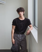 クロススタッズ リブ 半袖Tシャツ