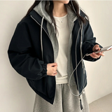 Char Hoodie Layered Color Matching Hood Zip-Up Padded Jumper 