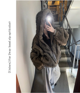 [Unisex] ファー2ウェイフードジップアップ(4color)