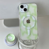 Green - ブラーパターン Magsafe フォーンケース スマホグリップ セット
