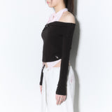 (3rd reorder) shirts layered off shoulder top - brown