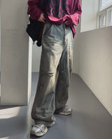 Denti damage brush denim pants
