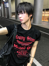 スリムフィット ウォッシュド グラフィック セミクロップTシャツ