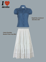 Cotton Punching Banded Waist Long Skirt