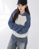 (UNISEX) Raglan Color Block Crop Hoodie