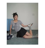 ribbon frill sweet short-sleeved knitwear