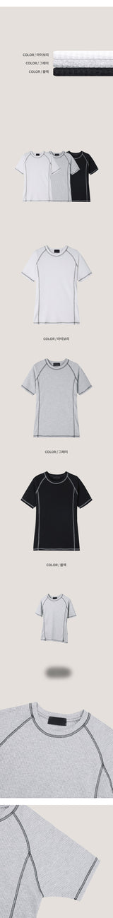 [MUSCLE FIT] Stitch waffle half t-shirts(3color)