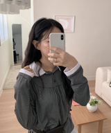 ラウンドカラーストライプフリルTシャツ