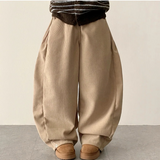 Sand corduroy side pin-tuck wide pants
