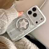 Cream Blue Star Stripe Magnetic Stand Case