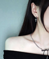 Cross Cubic Silver Earrings