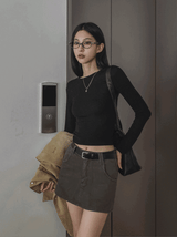 [U-BASIC] Soft Ribbed Round Crop Long Sleeve
