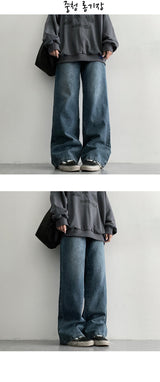 【3段丈】【S～2XL】バロディウォッシングワイドデニムパンツ（5色）